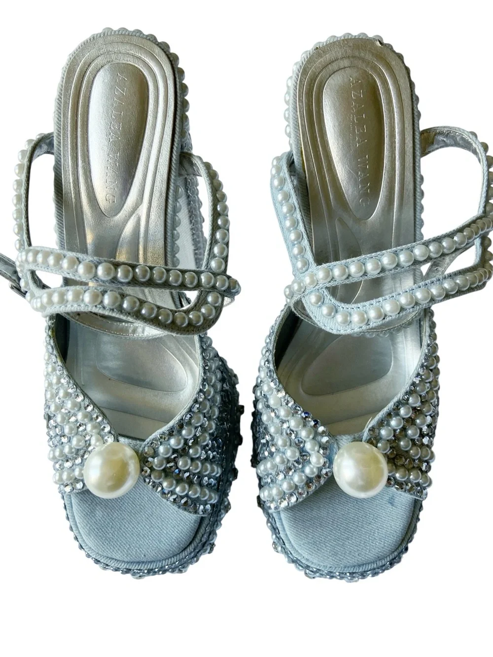 Azalea Wang Something Blue Platform Heels Crystal Pearl Sandal Size 6